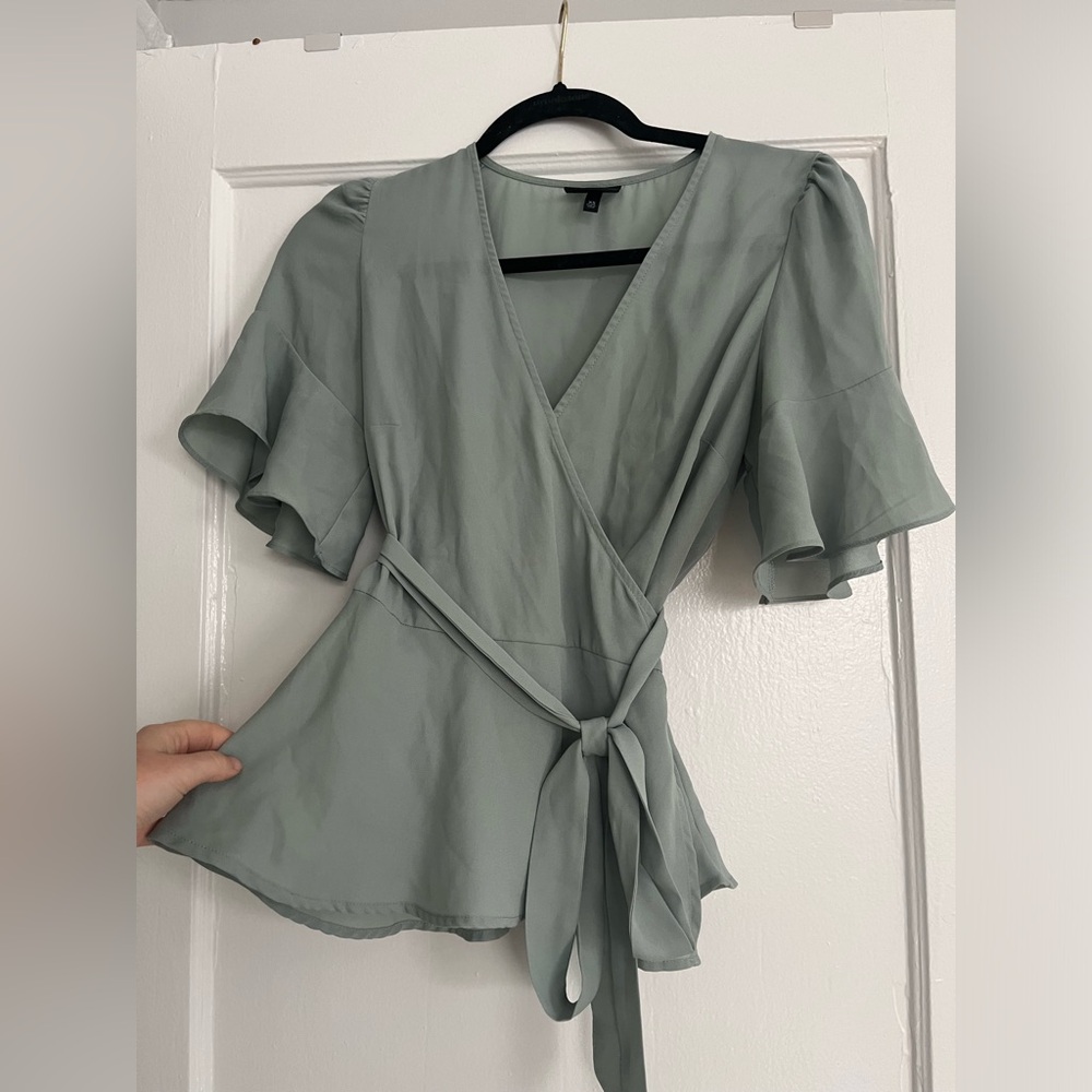 Dusty blue wrap blouse